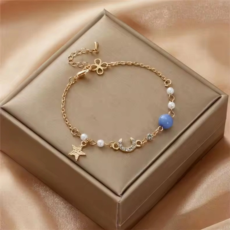 Product image KAHASIL - Gelang Titanium Wanita Barcelet Anti Karat Luntur Adjustable Mutiara Bintang KH037 all variant BLUE